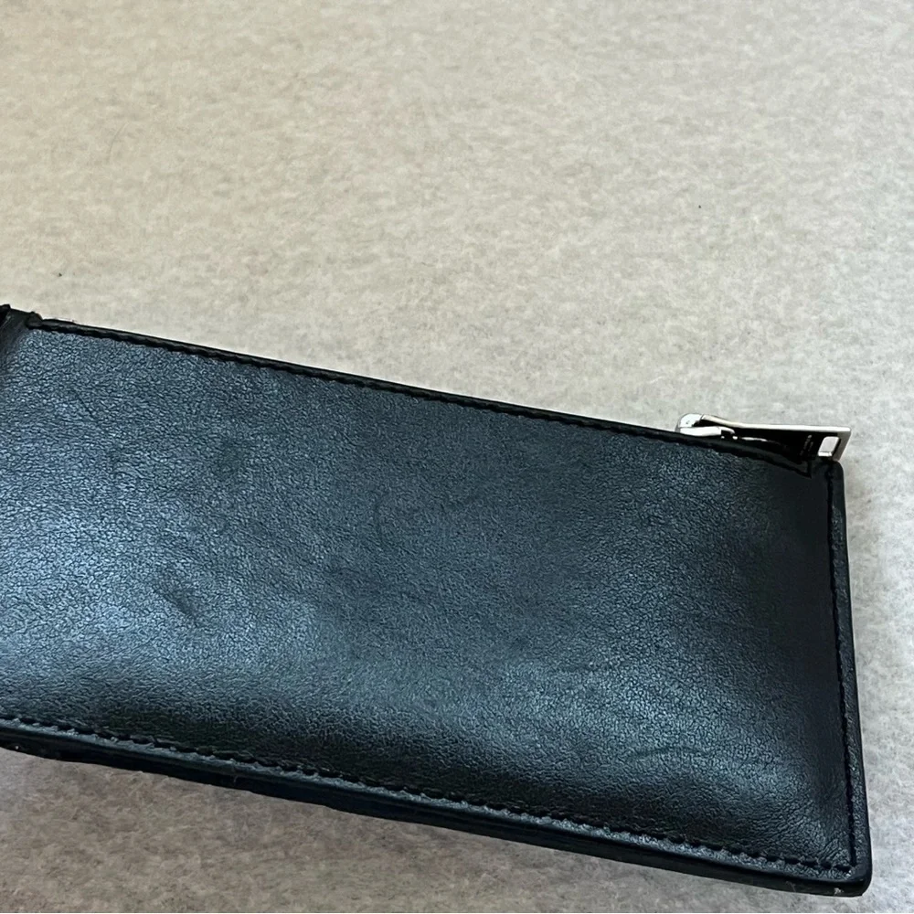 SAINT LAURENT Moujik French Bulldog Fragment Card Holder Black Leather